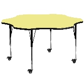 Mobile 60'' Flower Yellow Thermal Laminate Activity Table - Standard Height Adjustable Legs, XU-A60-FLR-YEL-T-A-CAS-GG