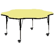Mobile 60'' Flower Yellow Thermal Laminate Activity Table - Height Adjustable Short Legs, XU-A60-FLR-YEL-T-P-CAS-GG