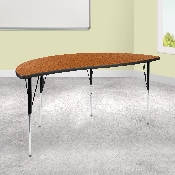 60" Half Circle Wave Flexible Collaborative Oak Thermal Laminate Activity Table - Standard Height Adjustable Legs, XU-A60-HCIRC-OAK-T-A-GG