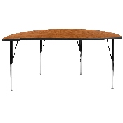 60" Half Circle Wave Flexible Collaborative Oak Thermal Laminate Activity Table - Standard Height Adjustable Legs, XU-A60-HCIRC-OAK-T-A-GG