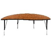 60" Half Circle Wave Flexible Collaborative Oak Thermal Laminate Activity Table - Height Adjustable Short Legs, XU-A60-HCIRC-OAK-T-P-GG