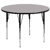 60'' Round Grey Thermal Laminate Activity Table - Standard Height Adjustable Legs, XU-A60-RND-GY-T-A-GG