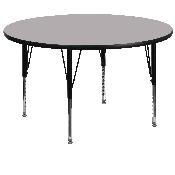 60'' Round Grey Thermal Laminate Activity Table - Height Adjustable Short Legs, XU-A60-RND-GY-T-P-GG