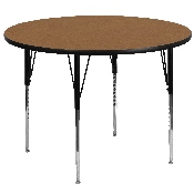 60'' Round Oak Thermal Laminate Activity Table - Standard Height Adjustable Legs, XU-A60-RND-OAK-T-A-GG