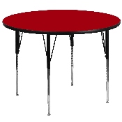 60'' Round Red Thermal Laminate Activity Table - Standard Height Adjustable Legs, XU-A60-RND-RED-T-A-GG