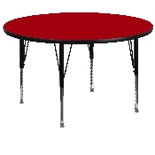 60'' Round Red Thermal Laminate Activity Table - Height Adjustable Short Legs, XU-A60-RND-RED-T-P-GG