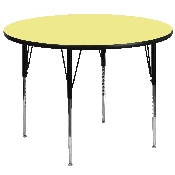 60'' Round Yellow Thermal Laminate Activity Table - Standard Height Adjustable Legs, XU-A60-RND-YEL-T-A-GG
