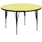60'' Round Yellow Thermal Laminate Activity Table - Height Adjustable Short Legs, XU-A60-RND-YEL-T-P-GG