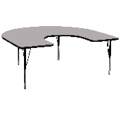 60''W x 66''L Horseshoe Grey Thermal Laminate Activity Table - Height Adjustable Short Legs, XU-A6066-HRSE-GY-T-P-GG
