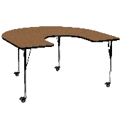 Mobile 60''W x 66''L Horseshoe Oak Thermal Laminate Activity Table - Standard Height Adjustable Legs