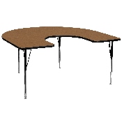60''W x 66''L Horseshoe Oak Thermal Laminate Activity Table - Standard Height Adjustable Legs, XU-A6066-HRSE-OAK-T-A-GG