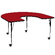 Mobile 60''W x 66''L Horseshoe Red Thermal Laminate Activity Table - Standard Height Adjustable Legs