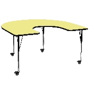 Mobile 60''W x 66''L Horseshoe Yellow Thermal Laminate Activity Table - Standard Height Adjustable Legs