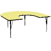 60''W x 66''L Horseshoe Yellow Thermal Laminate Activity Table - Height Adjustable Short Legs, XU-A6066-HRSE-YEL-T-P-GG