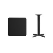 24'' Square Black Laminate Table Top with 22'' x 22'' Table Height Base, XU-BLKTB-2424-T2222-GG