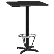 24'' Square Black Laminate Table Top with 22'' x 22'' Bar Height Table Base and Foot Ring, XU-BLKTB-2424-T2222B-3CFR-GG