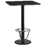 24'' Square Black Laminate Table Top with 18'' Round Bar Height Table Base and Foot Ring, XU-BLKTB-2424-TR18B-3CFR-GG