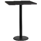 24'' Square Black Laminate Table Top with 18'' Round Bar Height Table Base, XU-BLKTB-2424-TR18B-GG
