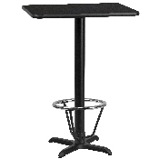 24'' x 30'' Rectangular Black Laminate Table Top with 22'' x 22'' Bar Height Table Base and Foot Ring, XU-BLKTB-2430-T2222B-3CFR-GG