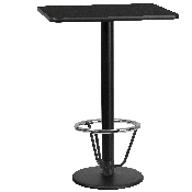 24'' x 30'' Rectangular Black Laminate Table Top with 18'' Round Bar Height Table Base and Foot Ring, XU-BLKTB-2430-TR18B-3CFR-GG