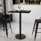 24'' x 30'' Rectangular Black Laminate Table Top with 18'' Round Bar Height Table Base, XU-BLKTB-2430-TR18B-GG