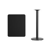 24'' x 30'' Rectangular Black Laminate Table Top with 18'' Round Bar Height Table Base, XU-BLKTB-2430-TR18B-GG