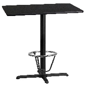 24'' x 42'' Rectangular Black Laminate Table Top with 23.5'' x 29.5'' Bar Height Table Base and Foot Ring, XU-BLKTB-2442-T2230B-3CFR-GG
