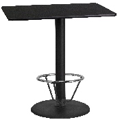 24'' x 42'' Rectangular Black Laminate Table Top with 24'' Round Bar Height Table Base and Foot Ring
