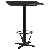 30'' Square Black Laminate Table Top with 22'' x 22'' Bar Height Table Base and Foot Ring, XU-BLKTB-3030-T2222B-3CFR-GG