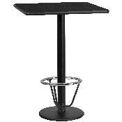 30'' Square Black Laminate Table Top with 18'' Round Bar Height Table Base and Foot Ring, XU-BLKTB-3030-TR18B-3CFR-GG