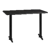 30'' x 42'' Rectangular Black Laminate Table Top with 5'' x 22'' Table Height Bases, XU-BLKTB-3042-T0522-GG