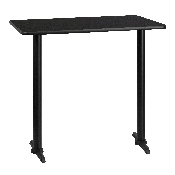 30'' x 42'' Rectangular Black Laminate Table Top with 5'' x 22'' Bar Height Table Bases, XU-BLKTB-3042-T0522B-GG