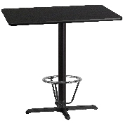30'' x 42'' Rectangular Black Laminate Table Top with 23.5'' x 29.5'' Bar Height Table Base and Foot Ring, XU-BLKTB-3042-T2230B-3CFR-GG