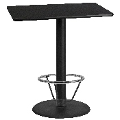 30'' x 42'' Rectangular Black Laminate Table Top with 24'' Round Bar Height Table Base and Foot Ring