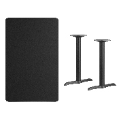 30'' x 48'' Rectangular Black Laminate Table Top with 5'' x 22'' Table Height Bases, XU-BLKTB-3048-T0522-GG