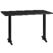 30'' x 48'' Rectangular Black Laminate Table Top with 5'' x 22'' Table Height Bases, XU-BLKTB-3048-T0522-GG