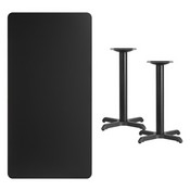 30'' x 60'' Rectangular Black Laminate Table Top with 22'' x 22'' Table Height Bases, XU-BLKTB-3060-T2222-GG