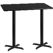 30'' x 60'' Rectangular Black Laminate Table Top with 22'' x 22'' Bar Height Table Bases, XU-BLKTB-3060-T2222B-GG