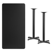 30'' x 60'' Rectangular Black Laminate Table Top with 22'' x 22'' Bar Height Table Bases, XU-BLKTB-3060-T2222B-GG
