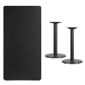 30'' x 60'' Rectangular Black Laminate Table Top with 18'' Round Table Height Bases, XU-BLKTB-3060-TR18-GG