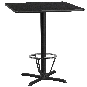 36'' Square Black Laminate Table Top with 30'' x 30'' Bar Height Table Base and Foot Ring, XU-BLKTB-3636-T3030B-3CFR-GG