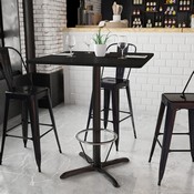 36'' Square Black Laminate Table Top with 30'' x 30'' Bar Height Table Base and Foot Ring, XU-BLKTB-3636-T3030B-3CFR-GG