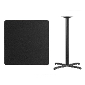 36'' Square Black Laminate Table Top with 30'' x 30'' Bar Height Table Base, XU-BLKTB-3636-T3030B-GG