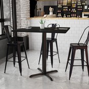 42'' Square Black Laminate Table Top with 33'' x 33'' Bar Height Table Base, XU-BLKTB-4242-T3333B-GG