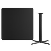 42'' Square Black Laminate Table Top with 33'' x 33'' Bar Height Table Base, XU-BLKTB-4242-T3333B-GG