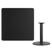 42'' Square Black Laminate Table Top with 24'' Round Table Height Base, XU-BLKTB-4242-TR24-GG