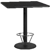42'' Square Black Laminate Table Top with 24'' Round Bar Height Table Base and Foot Ring, XU-BLKTB-4242-TR24B-4CFR-GG