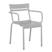 Nash Commercial Grade Silver Steel Indoor-Outdoor Stackable Chair with 2 Slats and Arms, XU-CH-10318-ARM-SIL-GG