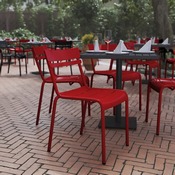 Nash Commercial Grade Steel Stack Chair, Indoor-Outdoor Armless Chair with 2 Slat Back in Red, XU-CH-10318-RED-GG