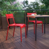 Nash Commercial Grade Steel Stack Chair, Indoor-Outdoor Armless Chair with 2 Slat Back in Red, XU-CH-10318-RED-GG